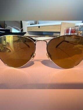 Gold Frame Brown Lens Women's Aviator Sunglasses With Case